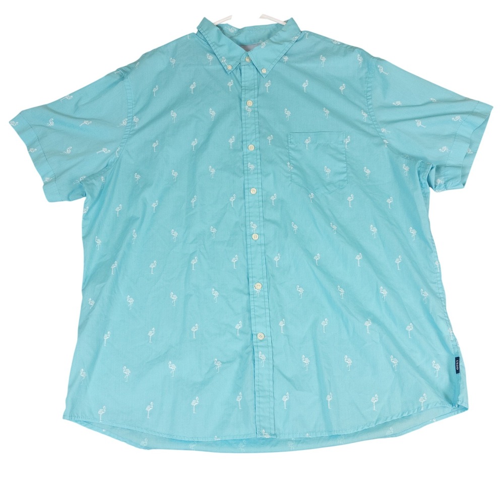IZOD Mens XXL Turquoise Blue Flamingo Print Short Sleeve Button Down Shirt